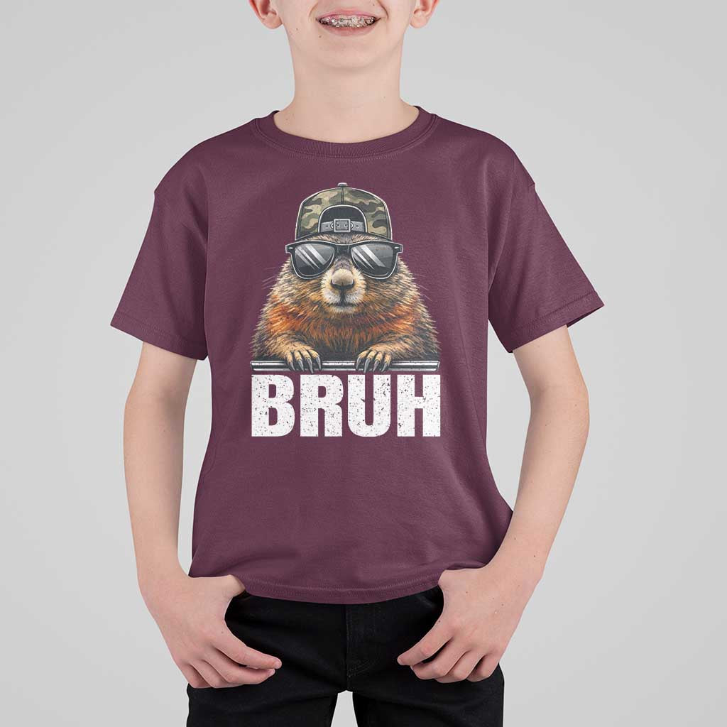 Bruh Groundhog T Shirt For Kid Funny Woodchuck Camo Hat Youth Teens Kids Slang - Wonder Print Shop