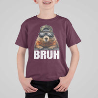 Bruh Groundhog T Shirt For Kid Funny Woodchuck Camo Hat Youth Teens Kids Slang - Wonder Print Shop