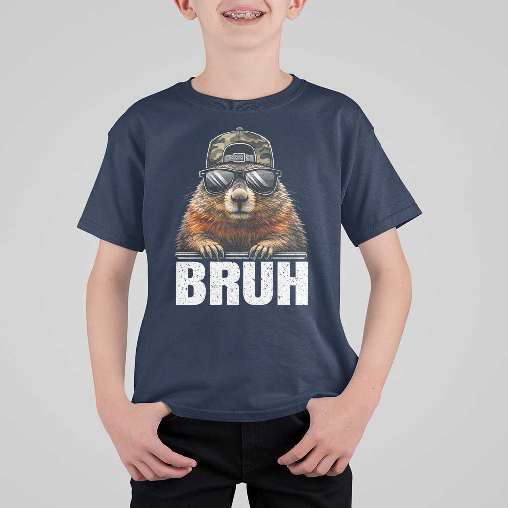 Bruh Groundhog T Shirt For Kid Funny Woodchuck Camo Hat Youth Teens Kids Slang - Wonder Print Shop