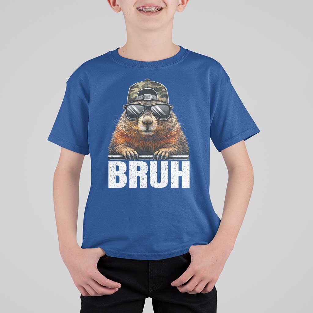 Bruh Groundhog T Shirt For Kid Funny Woodchuck Camo Hat Youth Teens Kids Slang - Wonder Print Shop