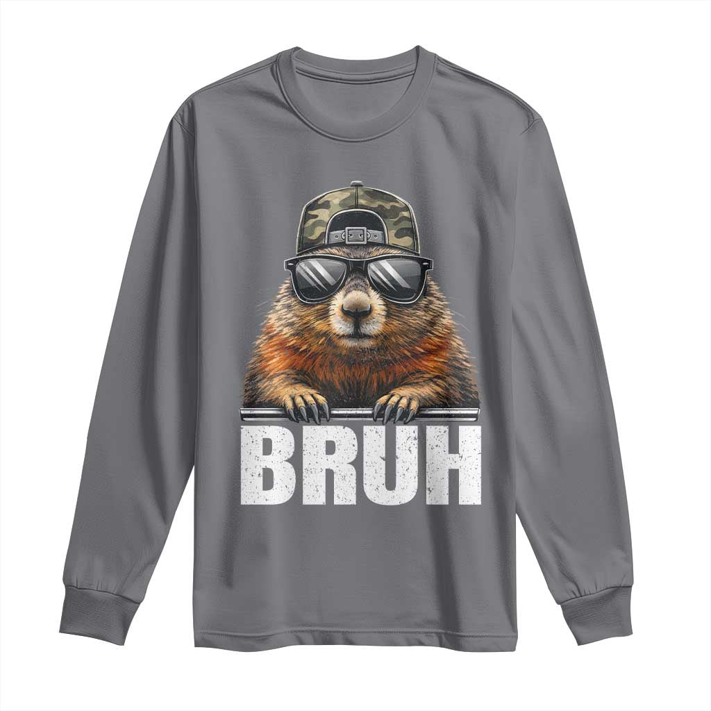 Bruh Groundhog Long Sleeve Shirt Funny Woodchuck Camo Hat Youth Teens Kids Slang - Wonder Print Shop