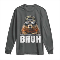 Bruh Groundhog Long Sleeve Shirt Funny Woodchuck Camo Hat Youth Teens Kids Slang - Wonder Print Shop
