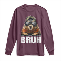 Bruh Groundhog Long Sleeve Shirt Funny Woodchuck Camo Hat Youth Teens Kids Slang - Wonder Print Shop