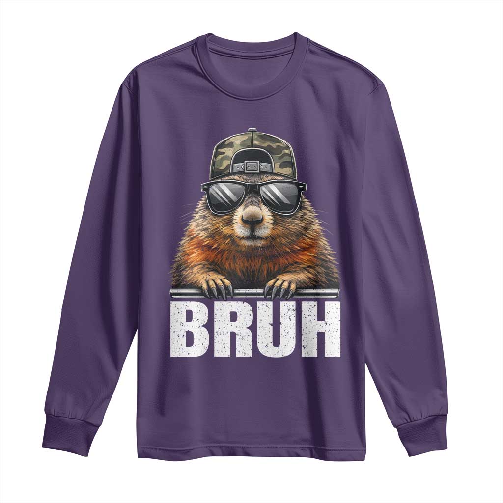 Bruh Groundhog Long Sleeve Shirt Funny Woodchuck Camo Hat Youth Teens Kids Slang - Wonder Print Shop