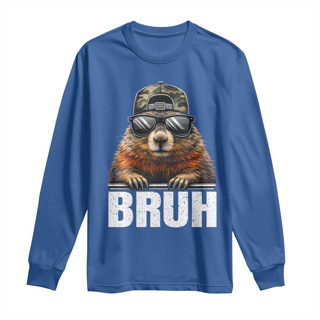 Bruh Groundhog Long Sleeve Shirt Funny Woodchuck Camo Hat Youth Teens Kids Slang - Wonder Print Shop