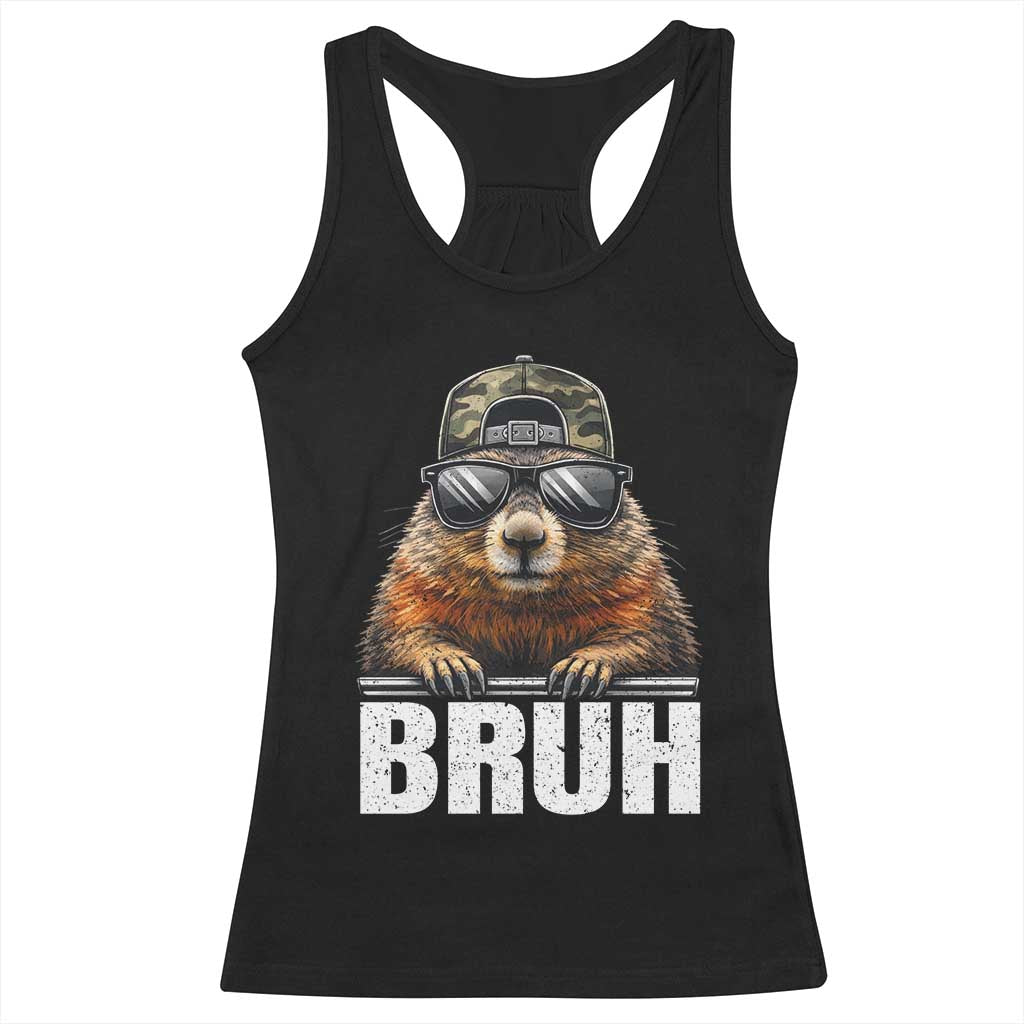 Bruh Groundhog Racerback Tank Top Funny Woodchuck Camo Hat Youth Teens Kids Slang - Wonder Print Shop