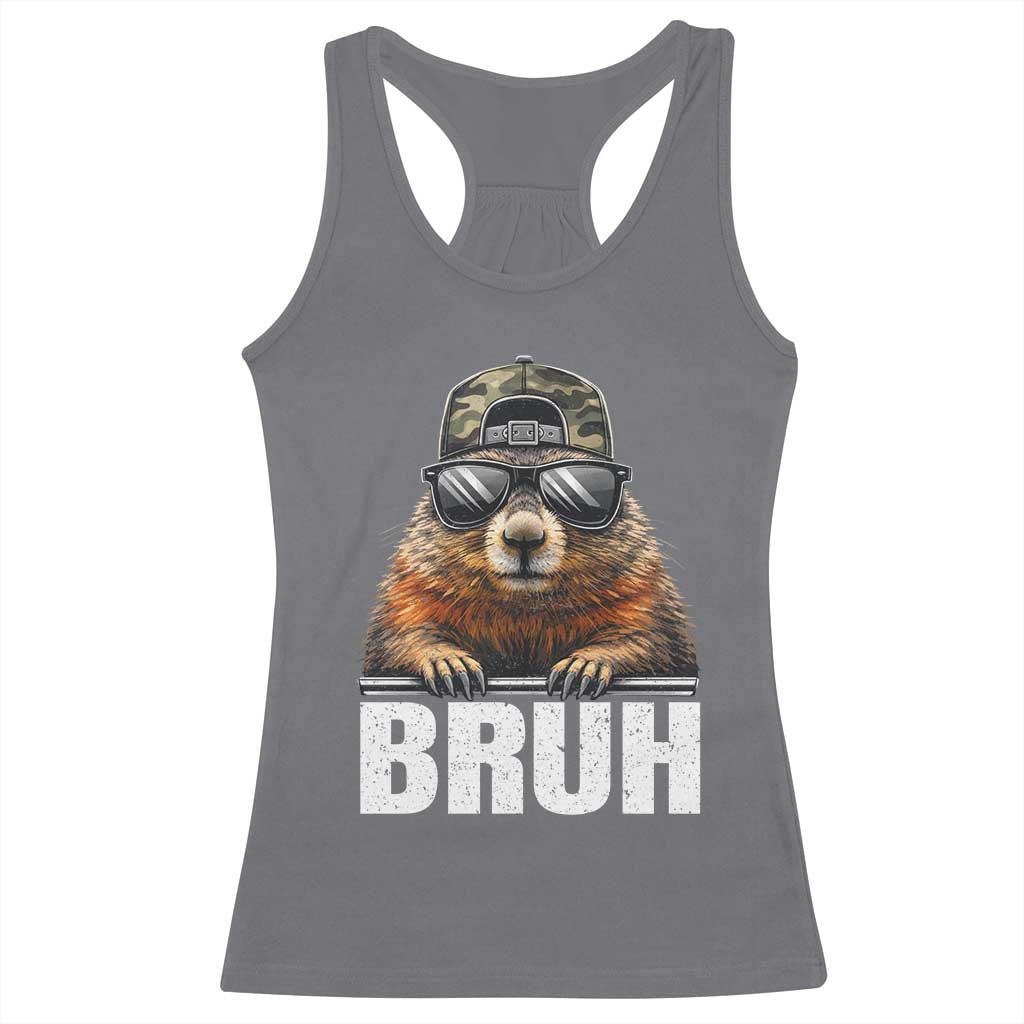 Bruh Groundhog Racerback Tank Top Funny Woodchuck Camo Hat Youth Teens Kids Slang - Wonder Print Shop