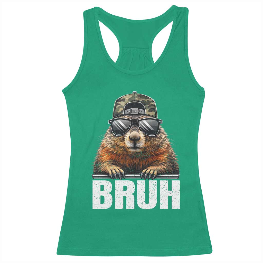 Bruh Groundhog Racerback Tank Top Funny Woodchuck Camo Hat Youth Teens Kids Slang - Wonder Print Shop