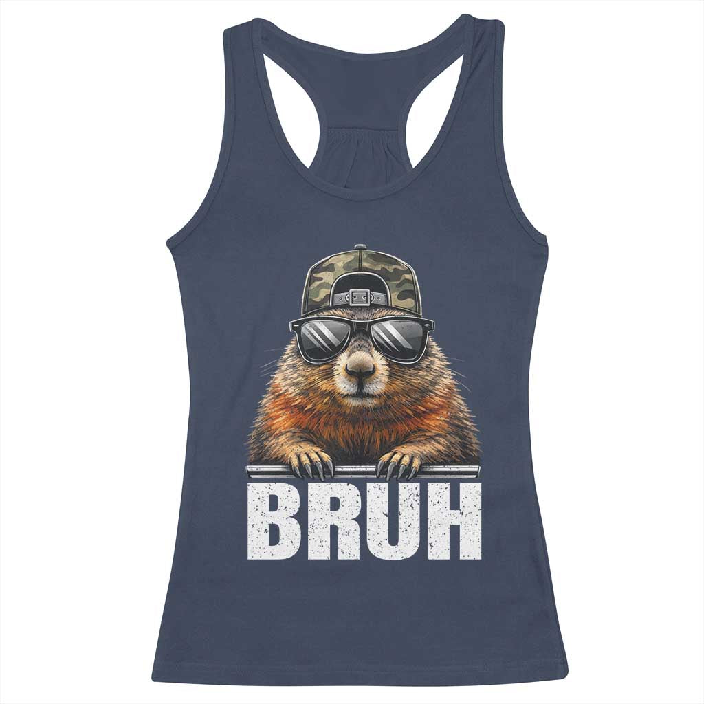 Bruh Groundhog Racerback Tank Top Funny Woodchuck Camo Hat Youth Teens Kids Slang - Wonder Print Shop
