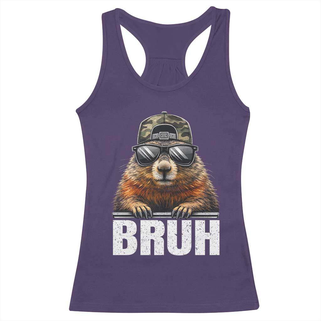 Bruh Groundhog Racerback Tank Top Funny Woodchuck Camo Hat Youth Teens Kids Slang - Wonder Print Shop