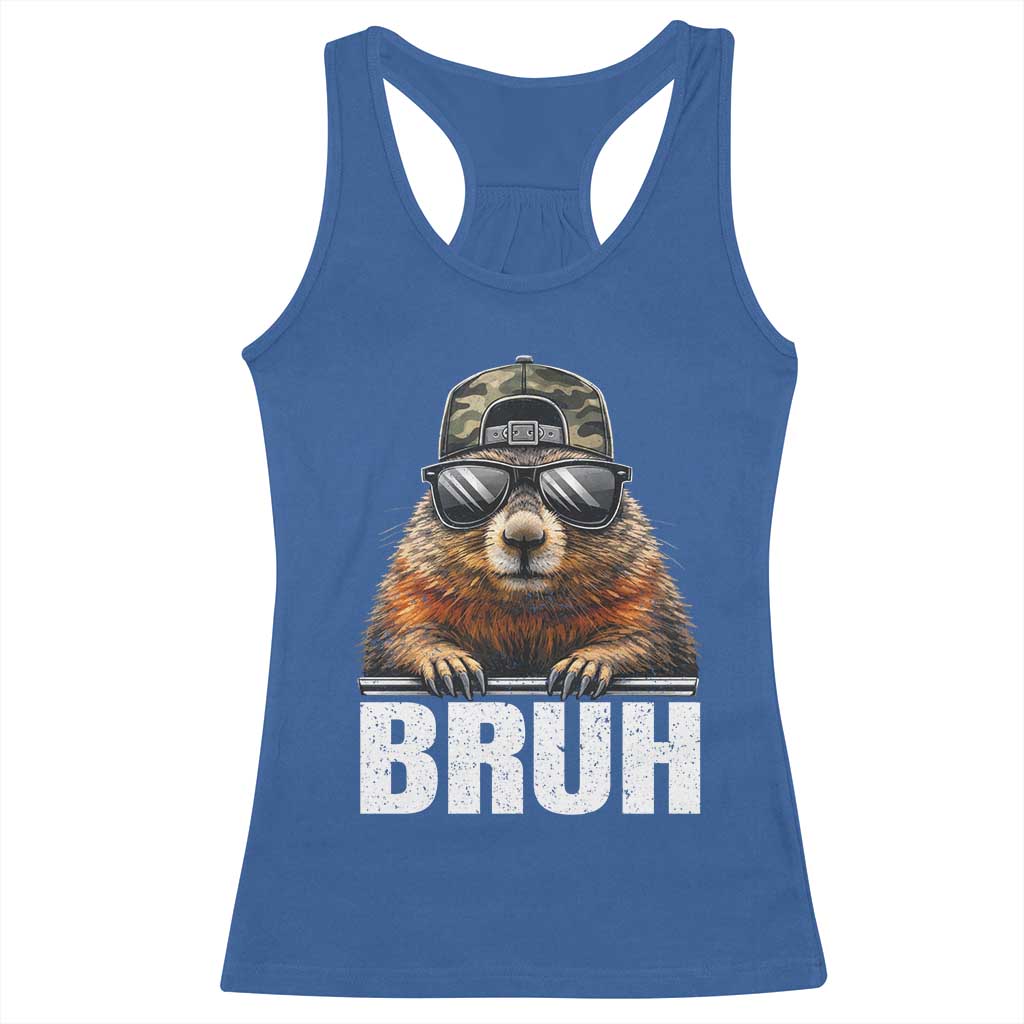 Bruh Groundhog Racerback Tank Top Funny Woodchuck Camo Hat Youth Teens Kids Slang - Wonder Print Shop