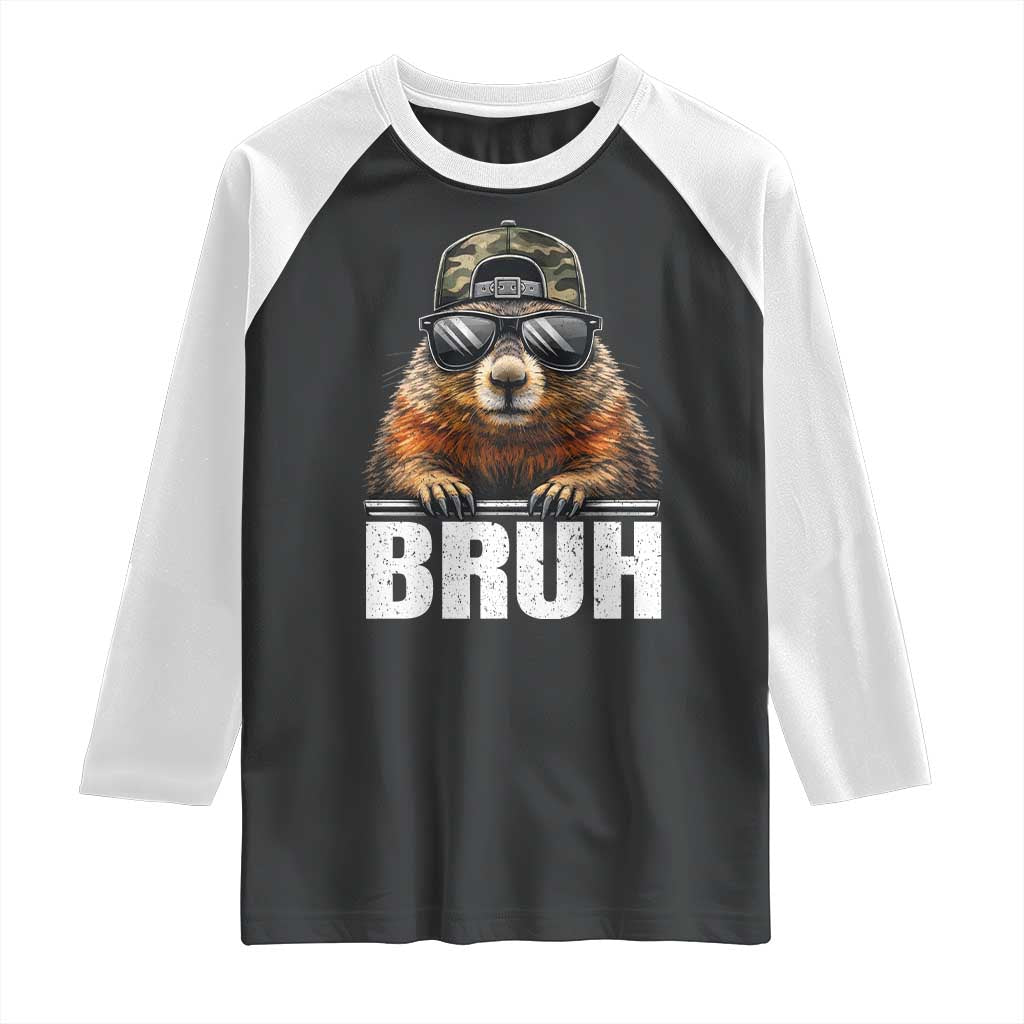 Bruh Groundhog Raglan Shirt Funny Woodchuck Camo Hat Youth Teens Kids Slang - Wonder Print Shop