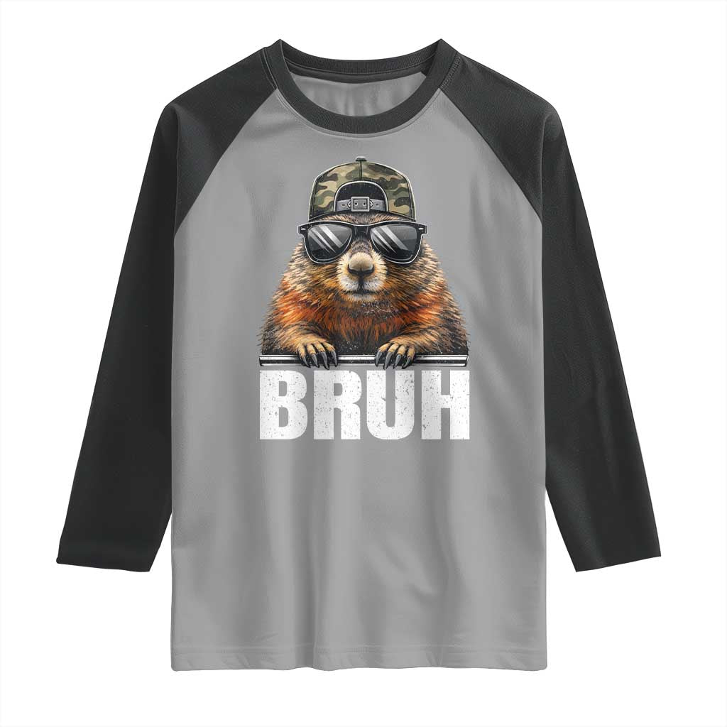 Bruh Groundhog Raglan Shirt Funny Woodchuck Camo Hat Youth Teens Kids Slang - Wonder Print Shop