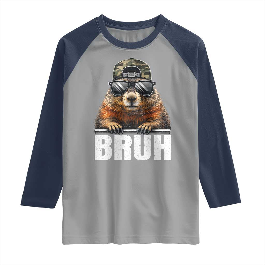 Bruh Groundhog Raglan Shirt Funny Woodchuck Camo Hat Youth Teens Kids Slang - Wonder Print Shop