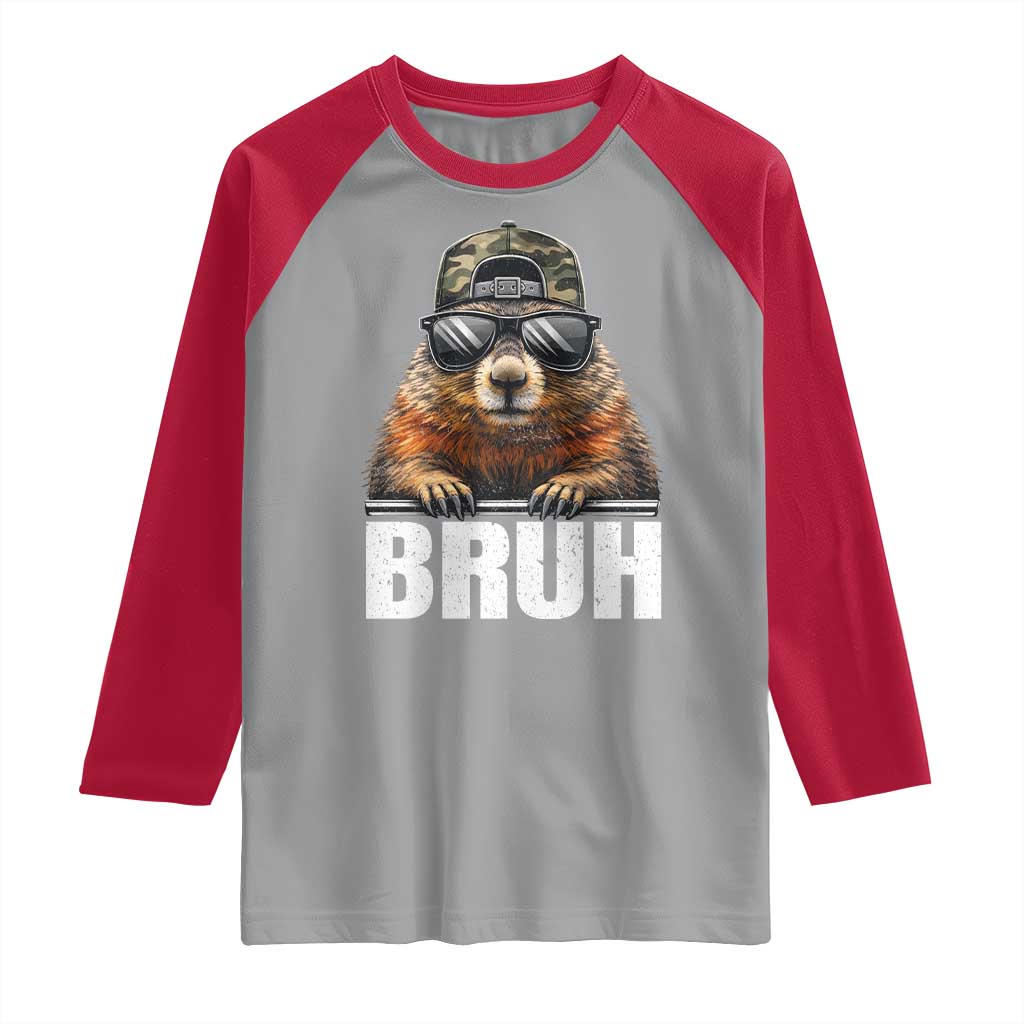 Bruh Groundhog Raglan Shirt Funny Woodchuck Camo Hat Youth Teens Kids Slang - Wonder Print Shop