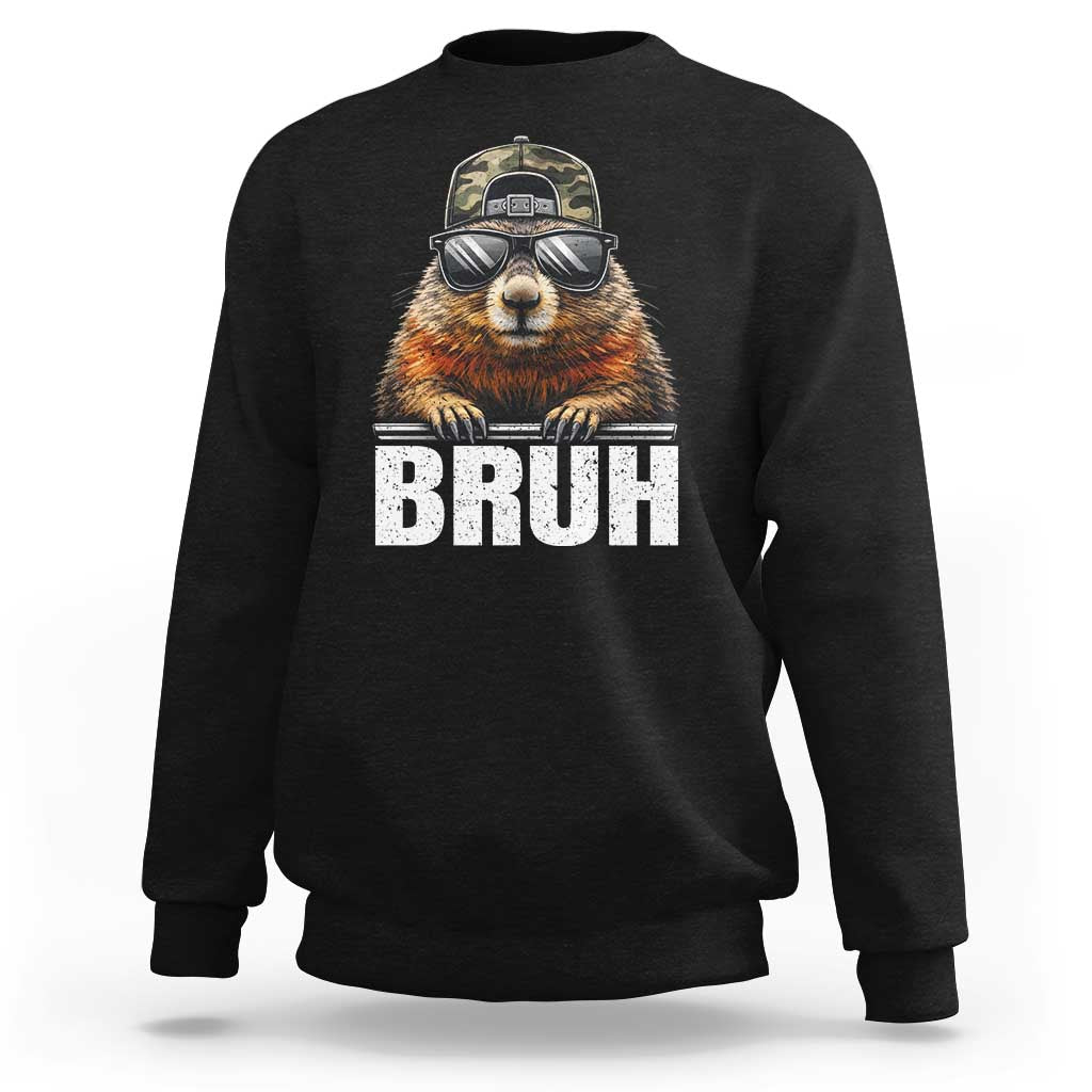 Bruh Groundhog Sweatshirt Funny Woodchuck Camo Hat Youth Teens Kids Slang - Wonder Print Shop