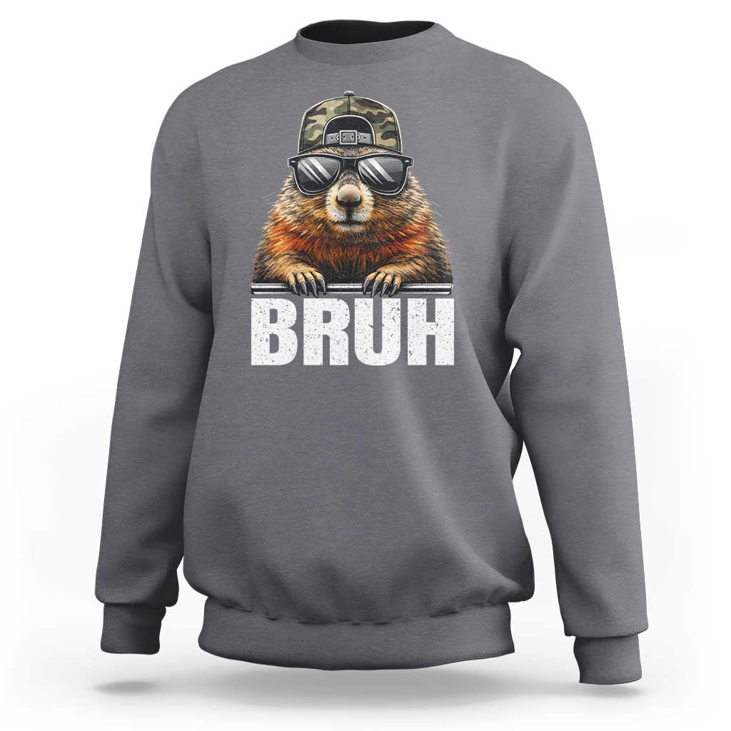 Bruh Groundhog Sweatshirt Funny Woodchuck Camo Hat Youth Teens Kids Slang - Wonder Print Shop