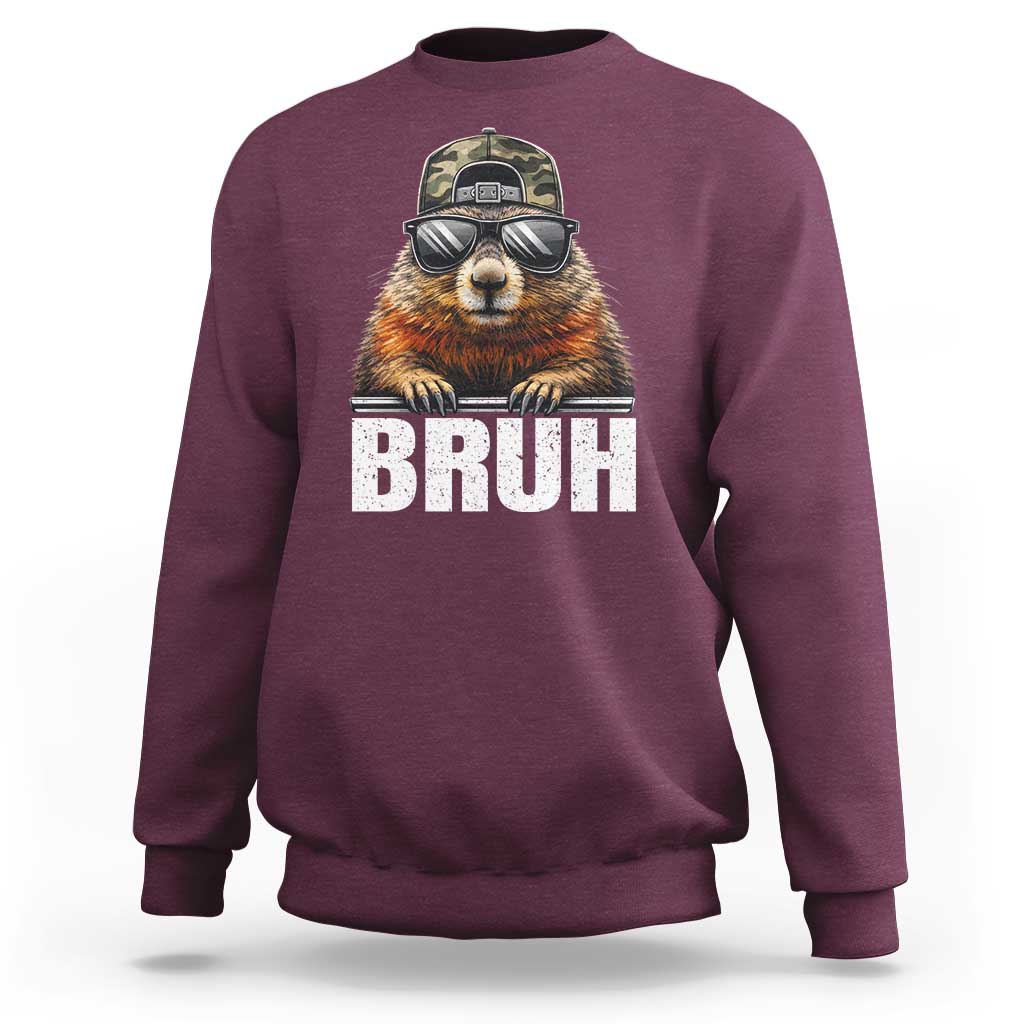 Bruh Groundhog Sweatshirt Funny Woodchuck Camo Hat Youth Teens Kids Slang - Wonder Print Shop