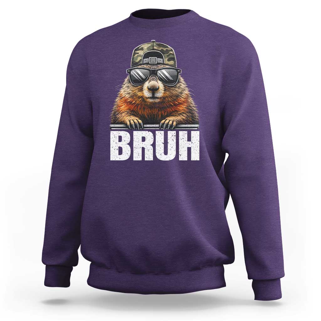 Bruh Groundhog Sweatshirt Funny Woodchuck Camo Hat Youth Teens Kids Slang - Wonder Print Shop