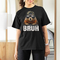 Bruh Groundhog T Shirt For Women Funny Woodchuck Camo Hat Youth Teens Kids Slang - Wonder Print Shop