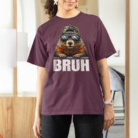 Bruh Groundhog T Shirt For Women Funny Woodchuck Camo Hat Youth Teens Kids Slang - Wonder Print Shop