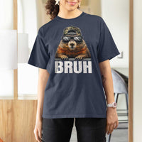 Bruh Groundhog T Shirt For Women Funny Woodchuck Camo Hat Youth Teens Kids Slang - Wonder Print Shop