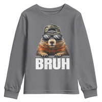 Bruh Groundhog Youth Sweatshirt Funny Woodchuck Camo Hat Youth Teens Kids Slang - Wonder Print Shop