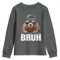 Bruh Groundhog Youth Sweatshirt Funny Woodchuck Camo Hat Youth Teens Kids Slang - Wonder Print Shop