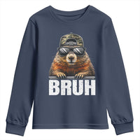 Bruh Groundhog Youth Sweatshirt Funny Woodchuck Camo Hat Youth Teens Kids Slang - Wonder Print Shop