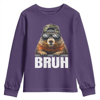 Bruh Groundhog Youth Sweatshirt Funny Woodchuck Camo Hat Youth Teens Kids Slang - Wonder Print Shop