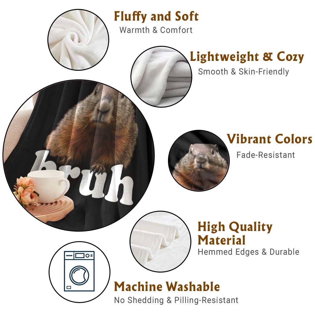 Bruh Groundhog Throw Blanket Funny Woodchuck Youth Teens Kids Slang - Wonder Print Shop