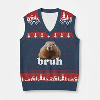 Bruh Groundhog V-Neck Knit Sweater Vest Funny Woodchuck Youth Teens Kids Slang - Wonder Print Shop