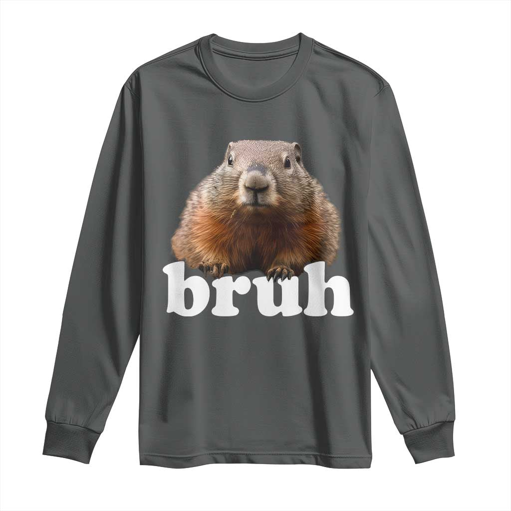 Bruh Groundhog Long Sleeve Shirt Funny Woodchuck Youth Teens Kids Slang - Wonder Print Shop