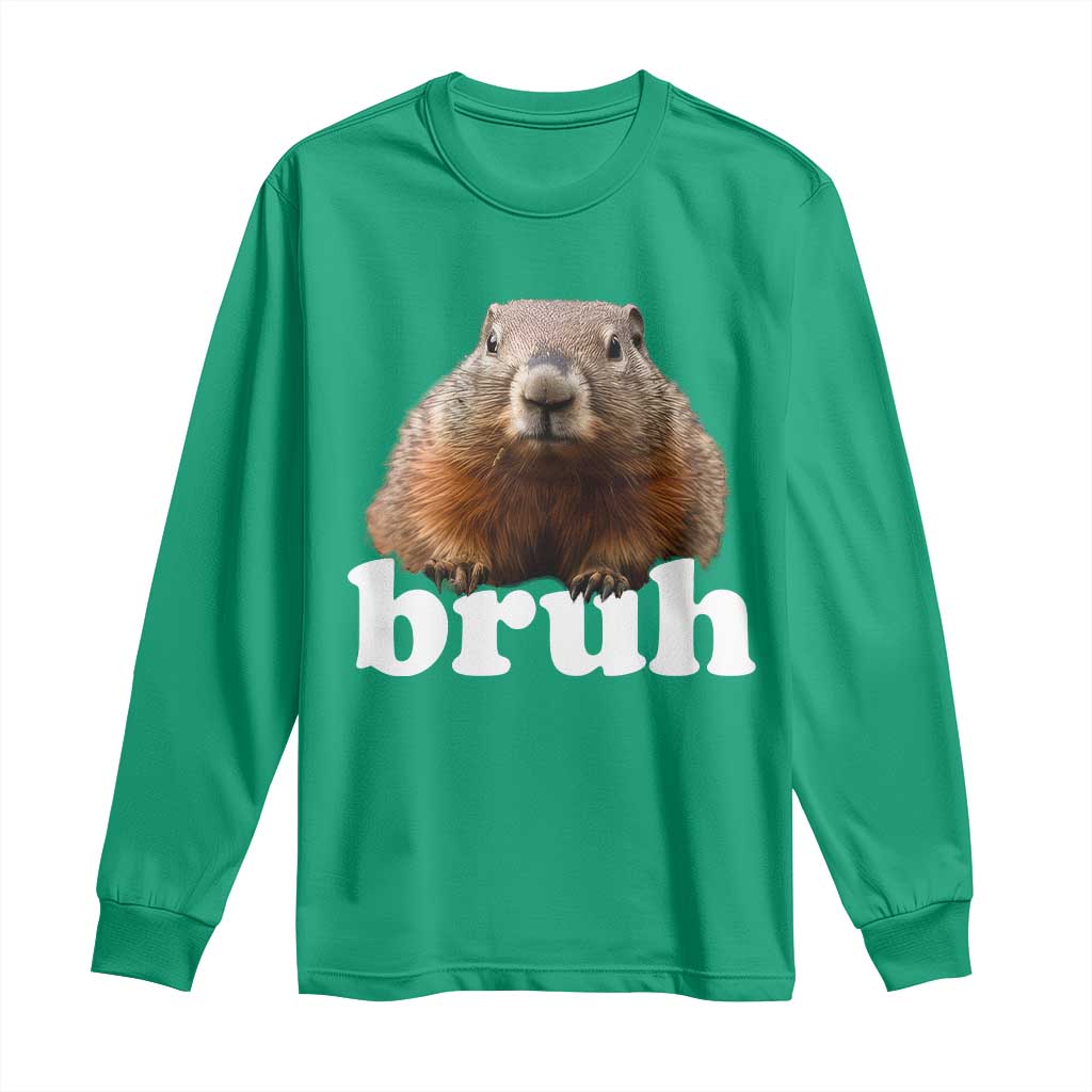 Bruh Groundhog Long Sleeve Shirt Funny Woodchuck Youth Teens Kids Slang - Wonder Print Shop