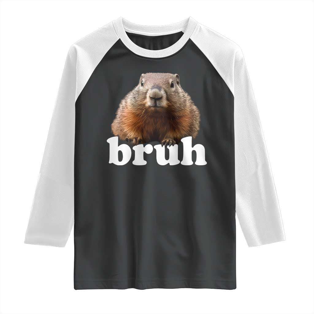 Bruh Groundhog Raglan Shirt Funny Woodchuck Youth Teens Kids Slang - Wonder Print Shop