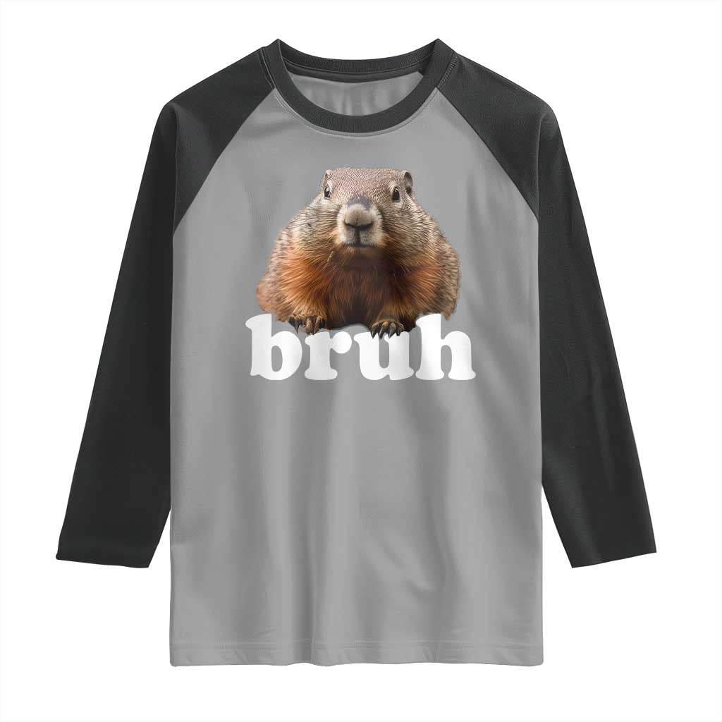 Bruh Groundhog Raglan Shirt Funny Woodchuck Youth Teens Kids Slang - Wonder Print Shop