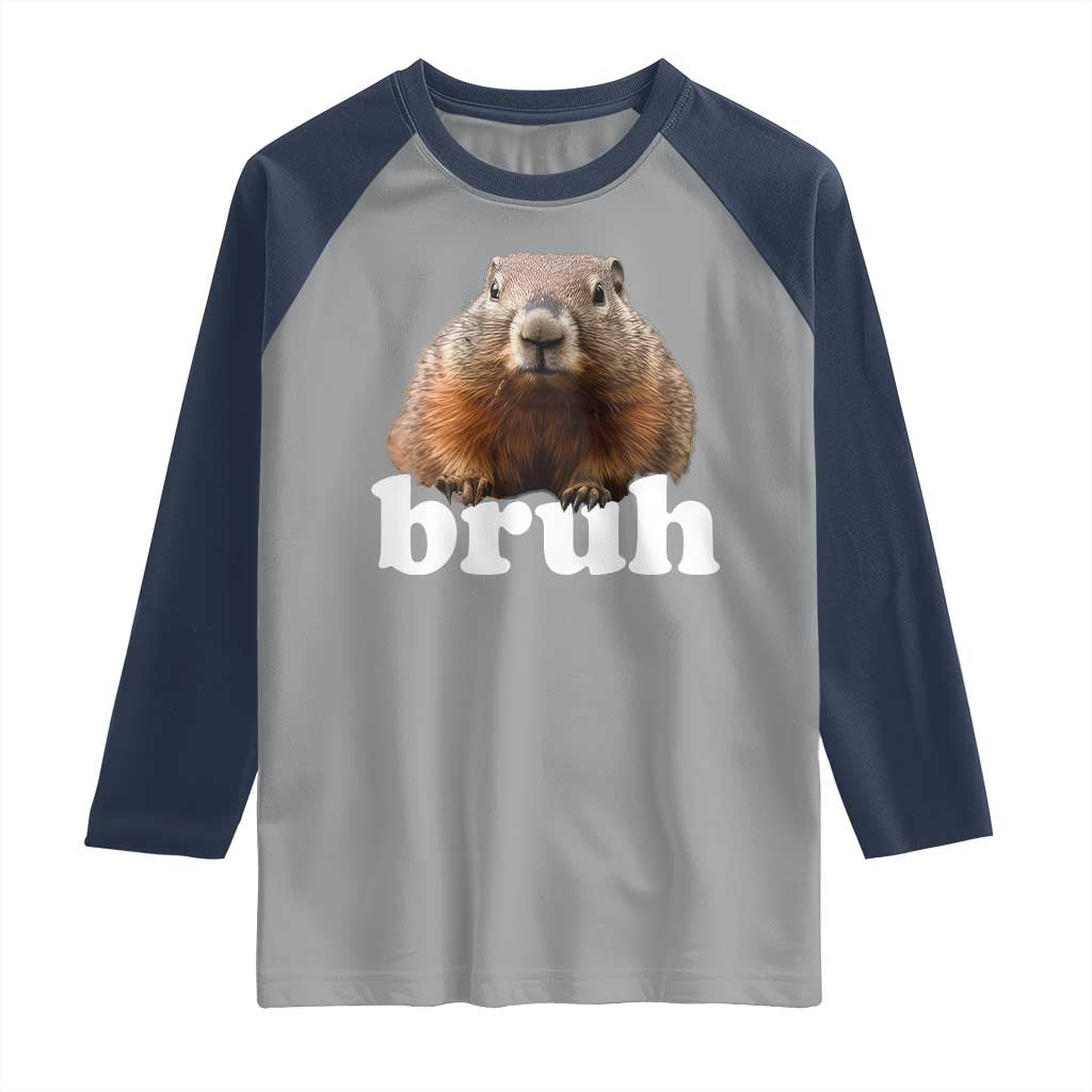 Bruh Groundhog Raglan Shirt Funny Woodchuck Youth Teens Kids Slang - Wonder Print Shop