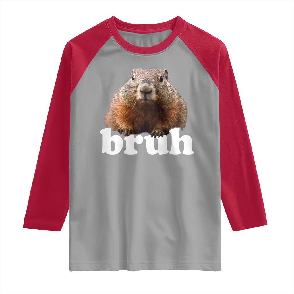 Bruh Groundhog Raglan Shirt Funny Woodchuck Youth Teens Kids Slang - Wonder Print Shop