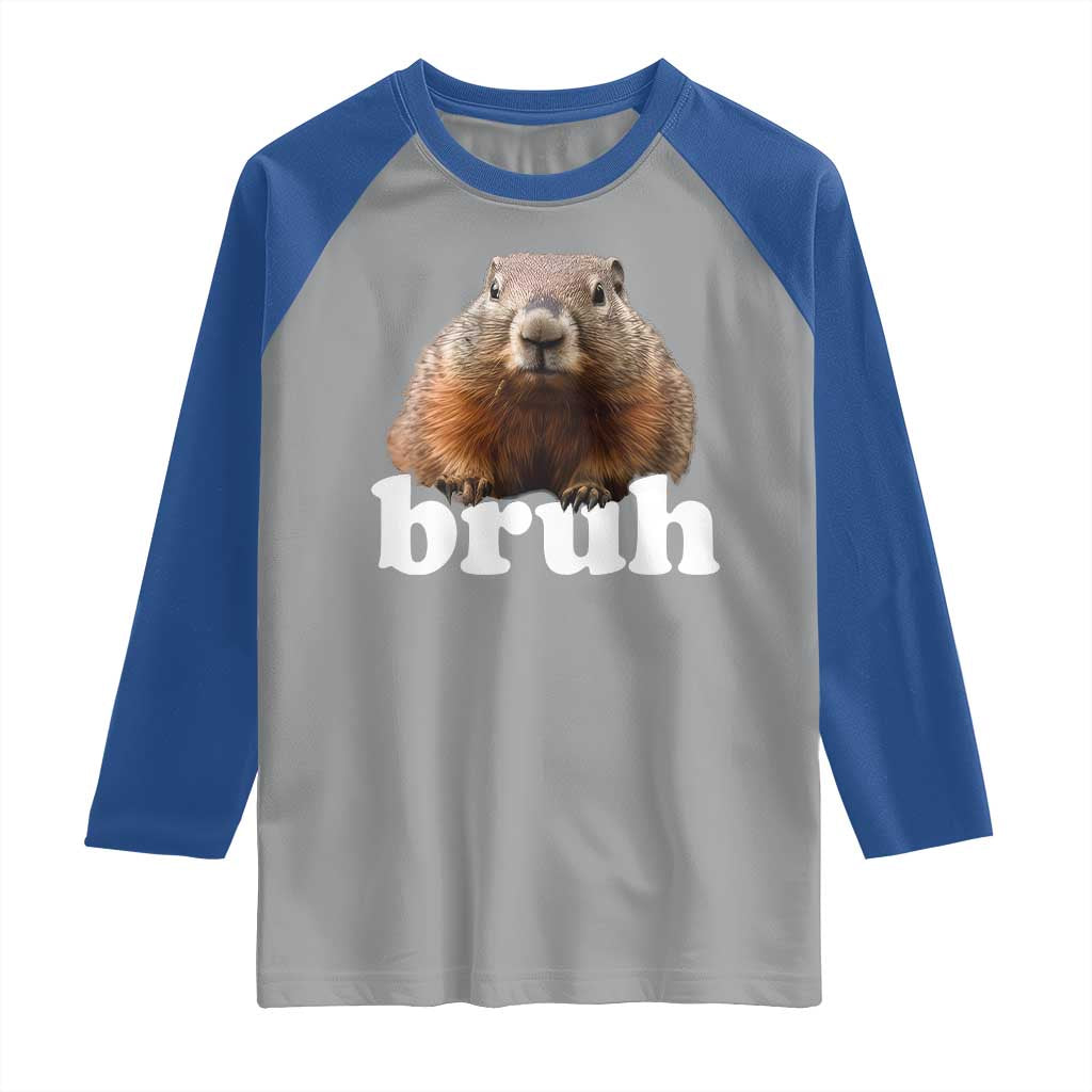 Bruh Groundhog Raglan Shirt Funny Woodchuck Youth Teens Kids Slang - Wonder Print Shop