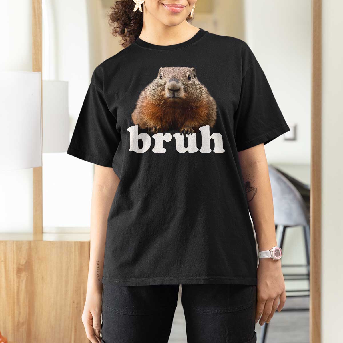 Bruh Groundhog T Shirt For Women Funny Woodchuck Youth Teens Kids Slang - Wonder Print Shop