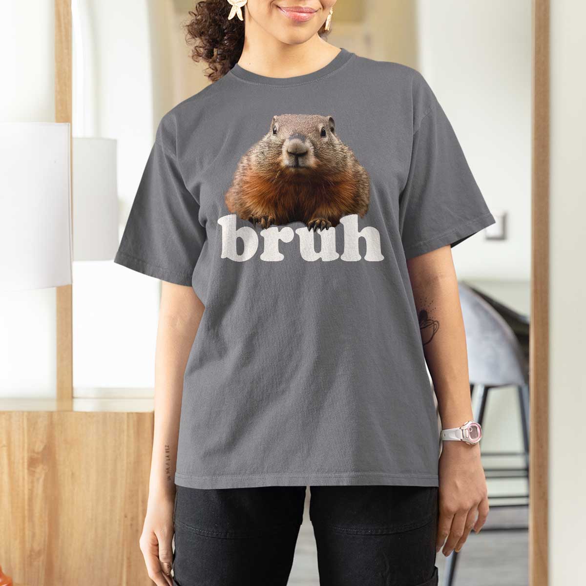 Bruh Groundhog T Shirt For Women Funny Woodchuck Youth Teens Kids Slang - Wonder Print Shop