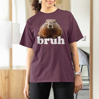 Bruh Groundhog T Shirt For Women Funny Woodchuck Youth Teens Kids Slang - Wonder Print Shop