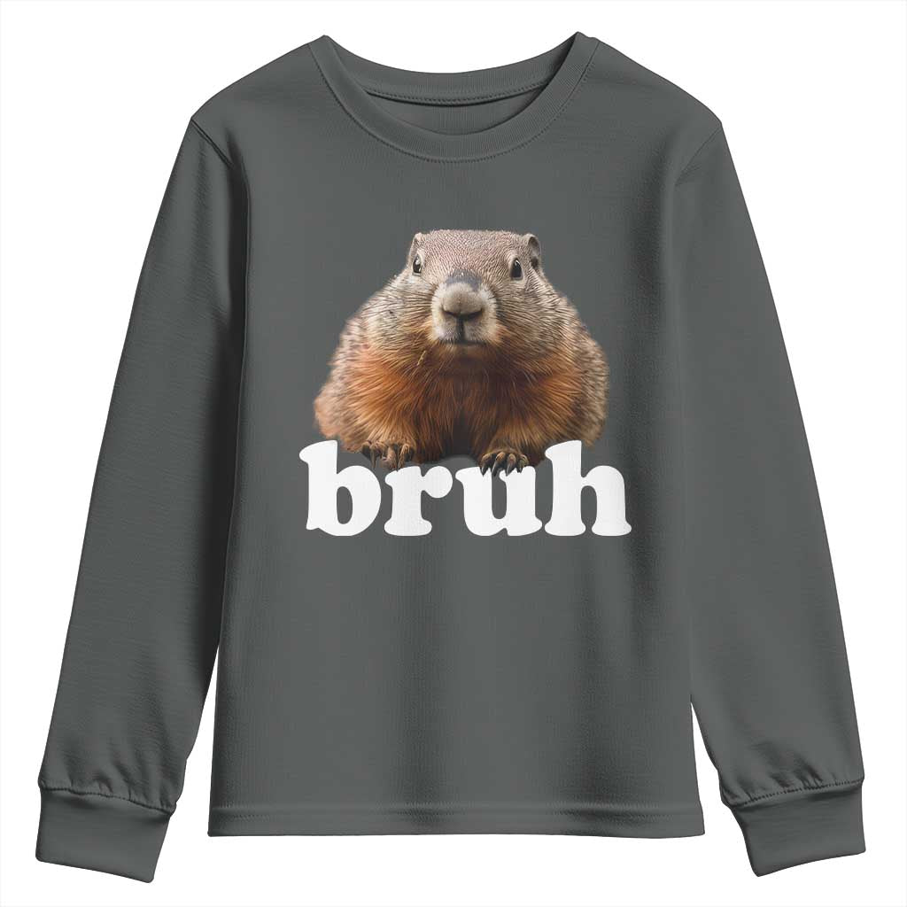 Bruh Groundhog Youth Sweatshirt Funny Woodchuck Youth Teens Kids Slang - Wonder Print Shop