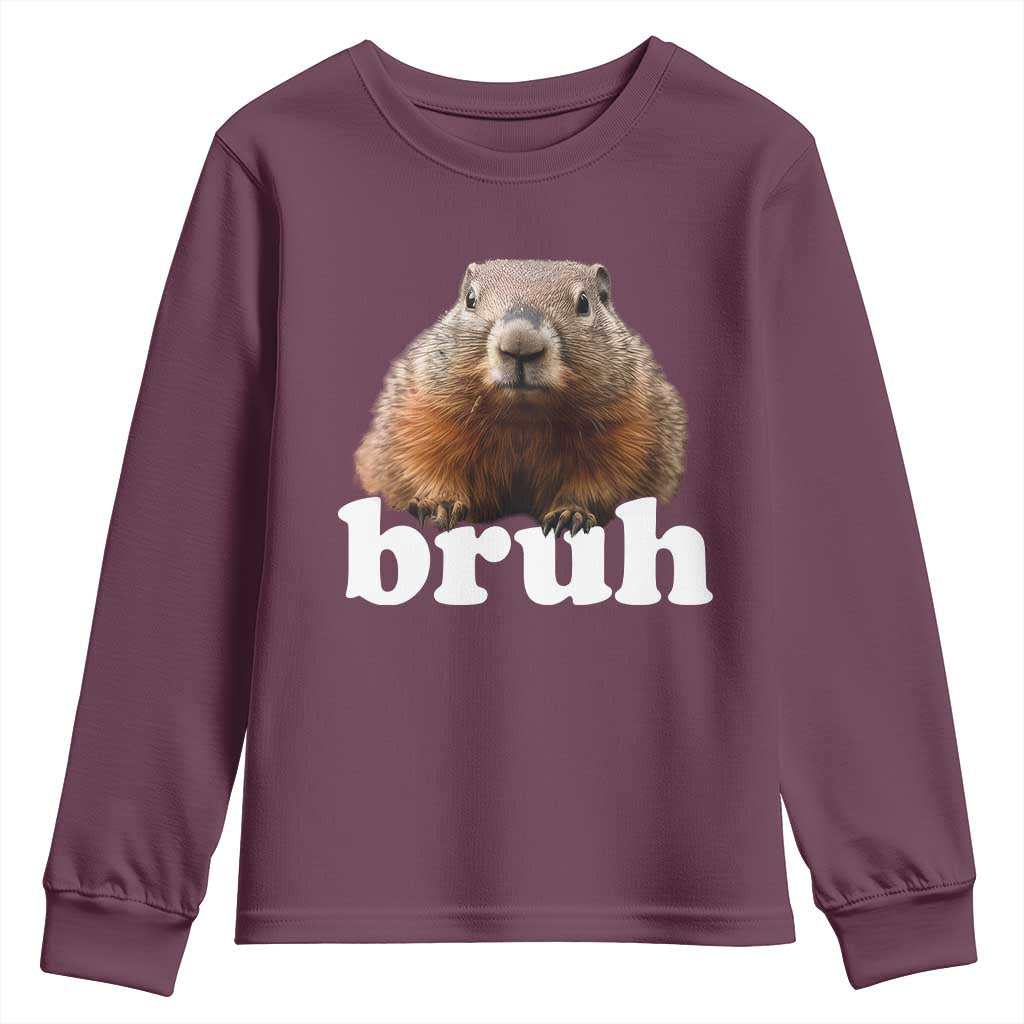 Bruh Groundhog Youth Sweatshirt Funny Woodchuck Youth Teens Kids Slang - Wonder Print Shop