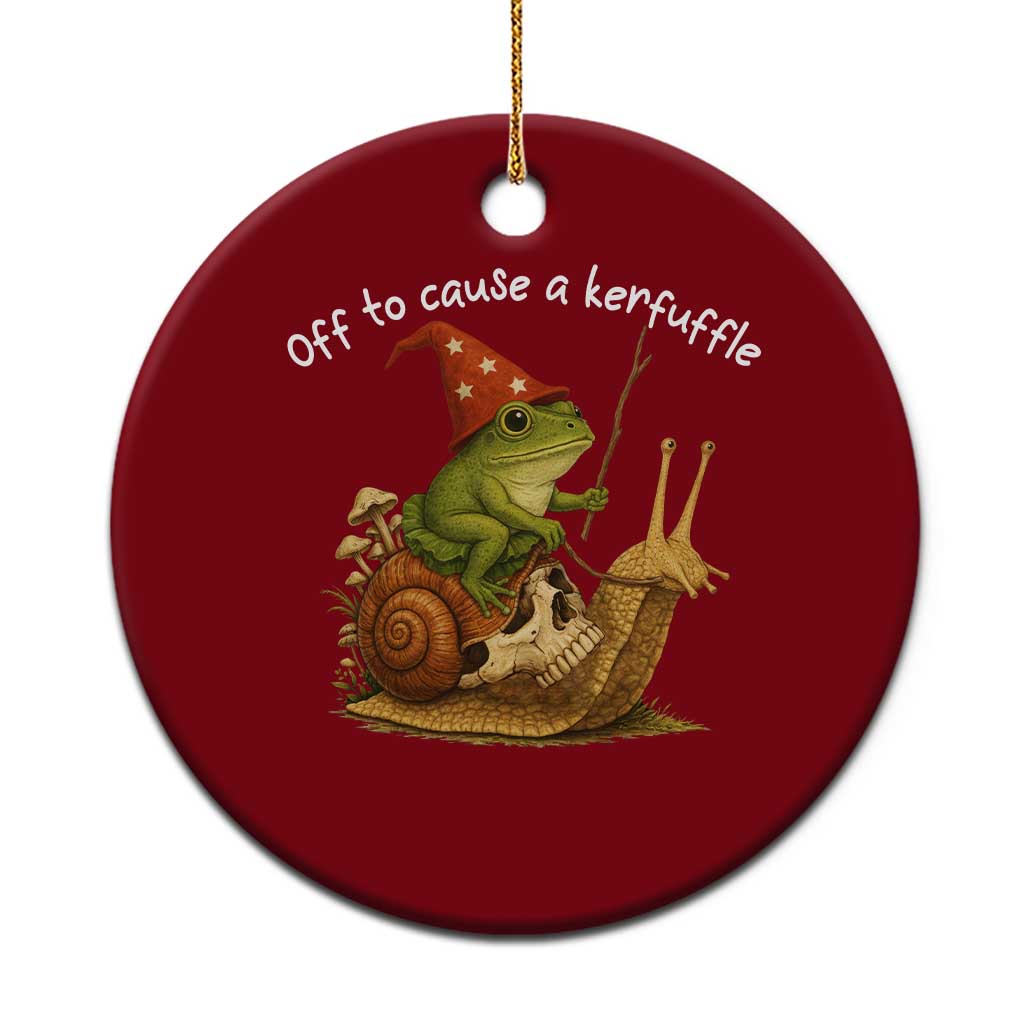 Whimsical Frog Wizard Meme Ceramic Ornament Off to Cause A Kerfuffle - Wonder Print Shop