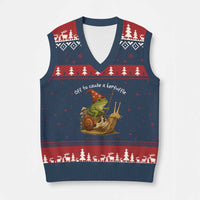 Whimsical Frog Wizard Meme V-Neck Knit Sweater Vest Off to Cause A Kerfuffle - Wonder Print Shop