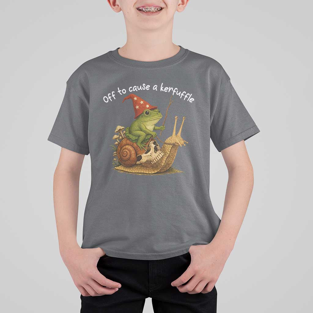 Whimsical Frog Wizard Meme T Shirt For Kid Off to Cause A Kerfuffle - Wonder Print Shop