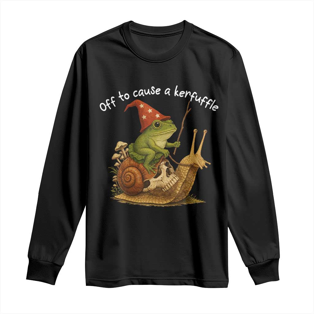 Whimsical Frog Wizard Meme Long Sleeve Shirt Off to Cause A Kerfuffle - Wonder Print Shop