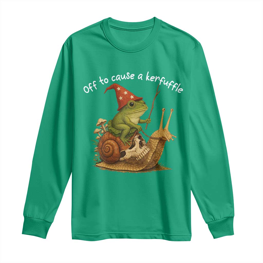 Whimsical Frog Wizard Meme Long Sleeve Shirt Off to Cause A Kerfuffle - Wonder Print Shop