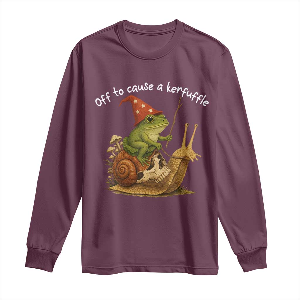 Whimsical Frog Wizard Meme Long Sleeve Shirt Off to Cause A Kerfuffle - Wonder Print Shop